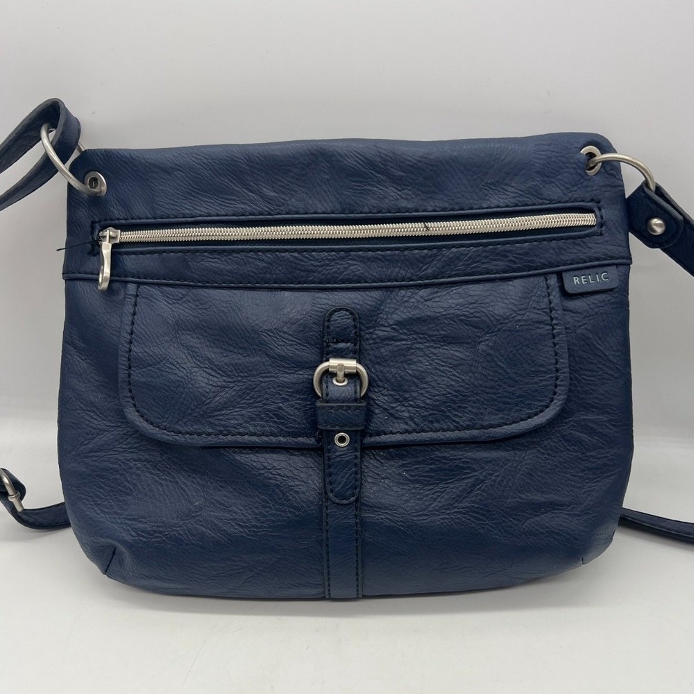 Relic Y2K Utility Blue Pebbled Crossbody Bag Multi Pocket Messenger Medium